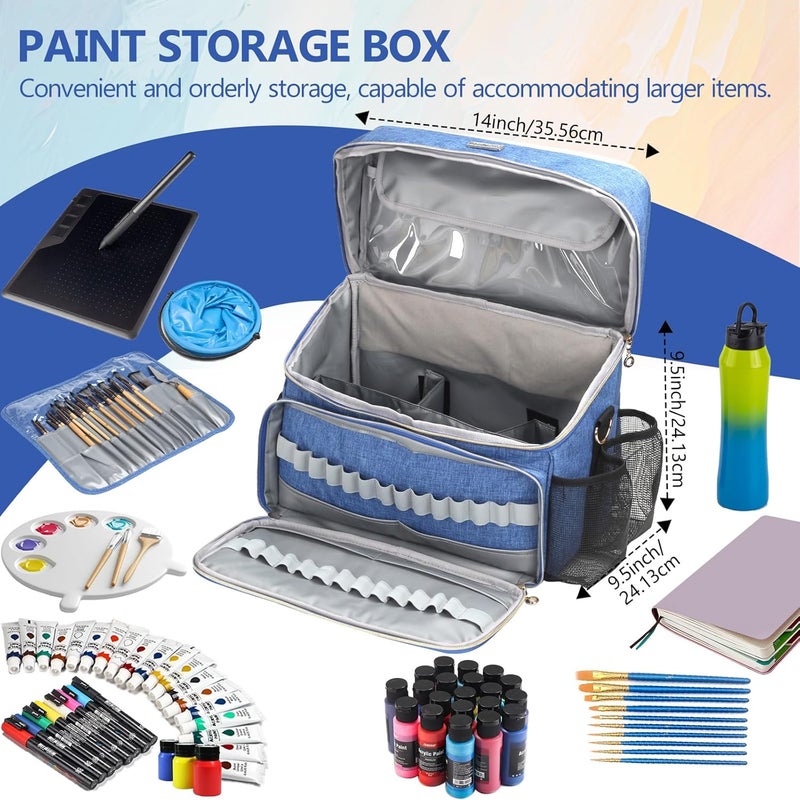 POCDUORG Store Art Supplies Organizer Storage Bag with Detachable Paint Brush Holder & Partition - Carrying Case for Home/Travel/Outdoor Fits Marks, Acrylic Paint, Palettes, Folding Buckets, Portfolios (Pro Blue) - Image 5